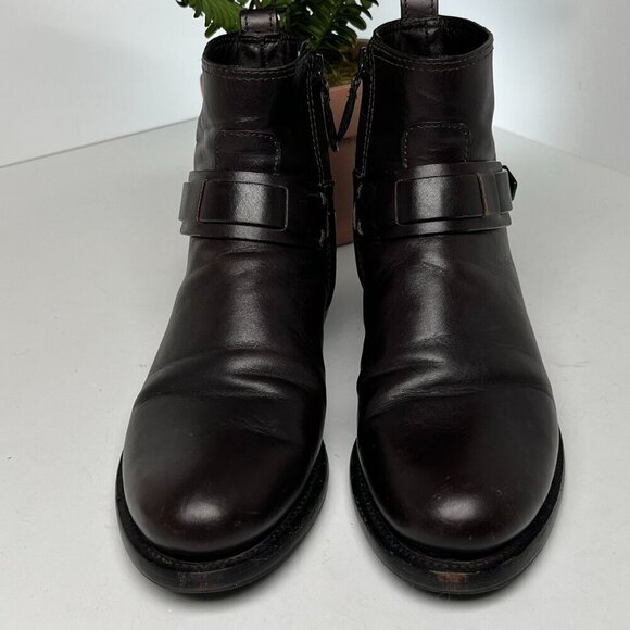 Tory Burch Colton Flat Leather Bootie Dark Brown logo Size 6 - Picture 3 of 15
